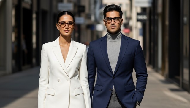 A woman models classic aviator sunglasses from Aura Eyewear